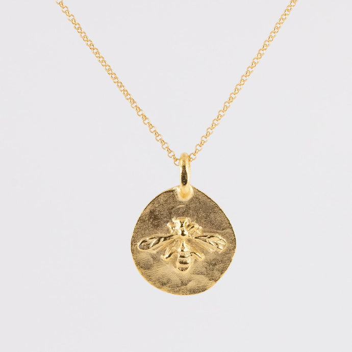 Gold Bee Disk Necklace