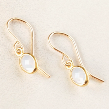 Load image into Gallery viewer, Tiny Oval Opalite Crystal Gold Earrings
