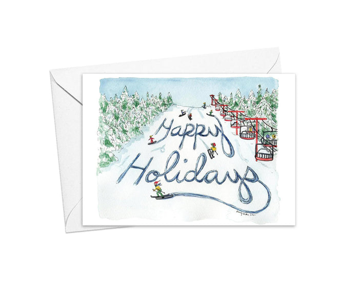 Card Skiing Happy Holidays