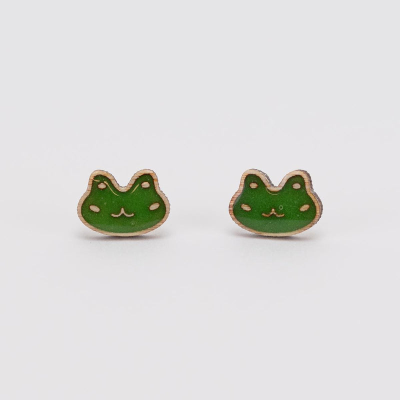 Load image into Gallery viewer, Frog Wooden Stud Earrings

