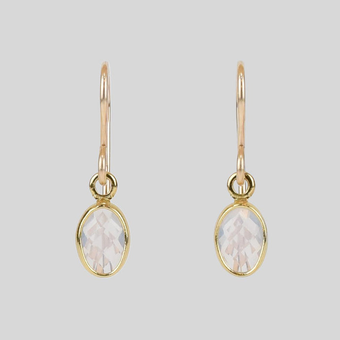 Tiny Oval Opalite Crystal Gold Earrings