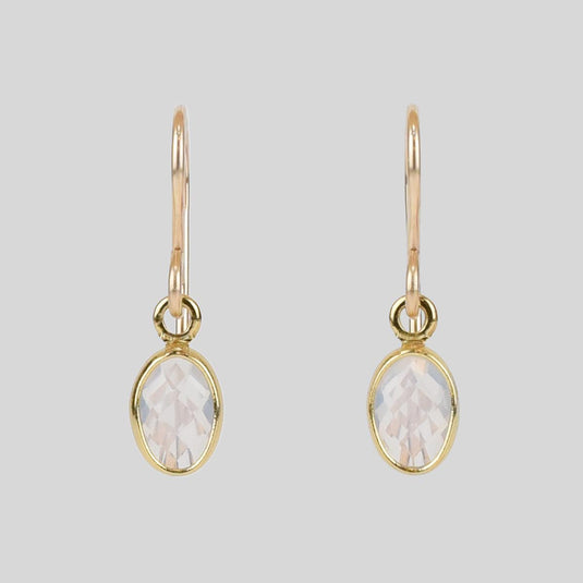 Tiny Oval Opalite Crystal Gold Earrings