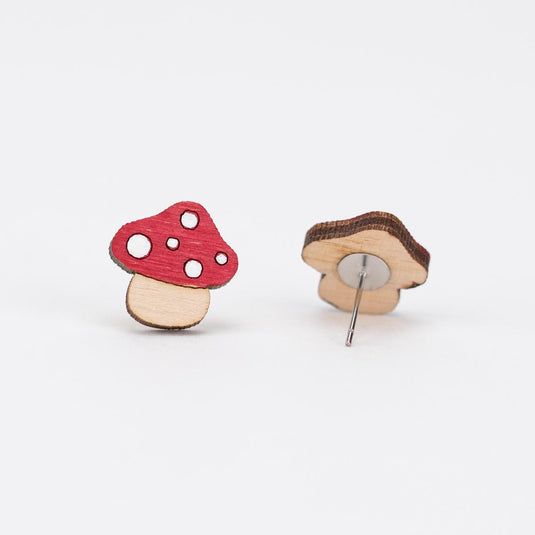 Red Mushroom Wooden Sud Earrings