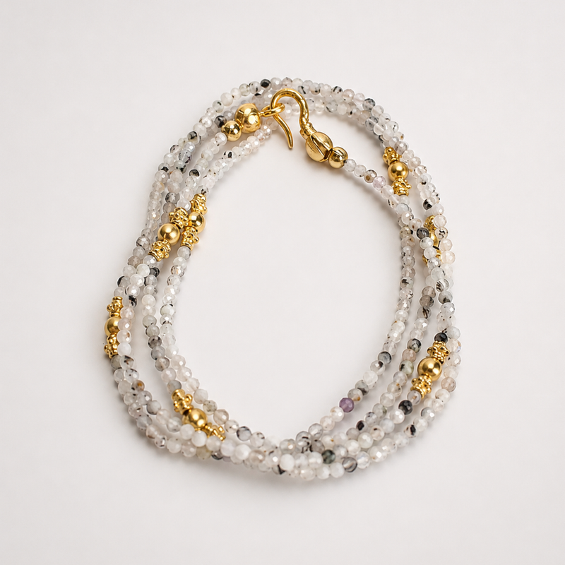 Load image into Gallery viewer, Tourmalinated Moonstone and Gold Vermeil Beaded Necklace
