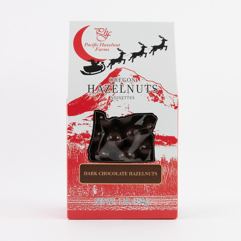 Load image into Gallery viewer, Pacific Hazelnut Farms Dark Chocolate Hazelnuts in Holiday Box, 16oz.
