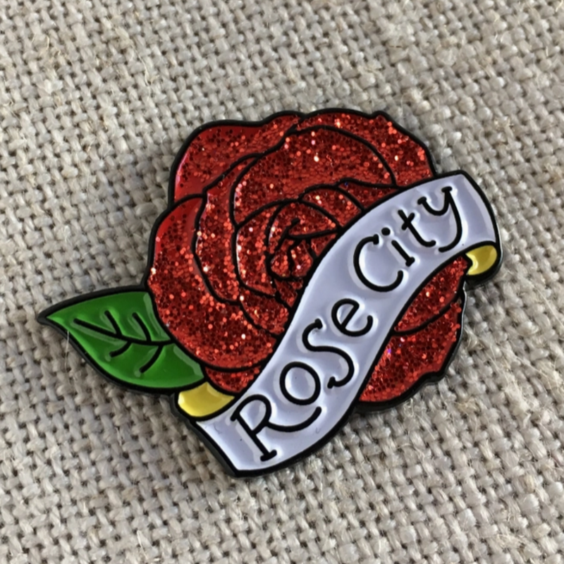 Load image into Gallery viewer, Rose City Glitter Lapel Pin

