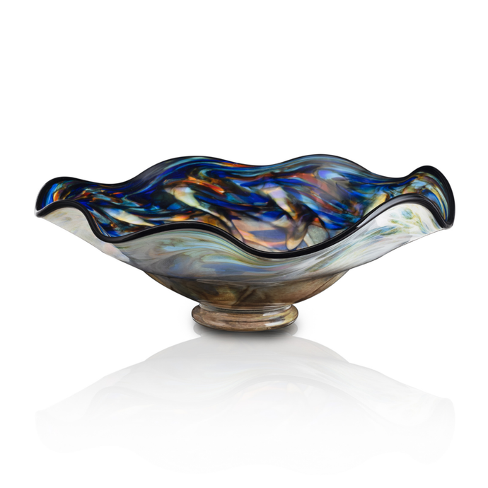 The Glass Forge Blue Sunrise Wave Bowl, Large