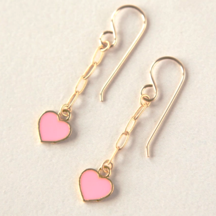 Pink Heart Gold Dangle Earrings