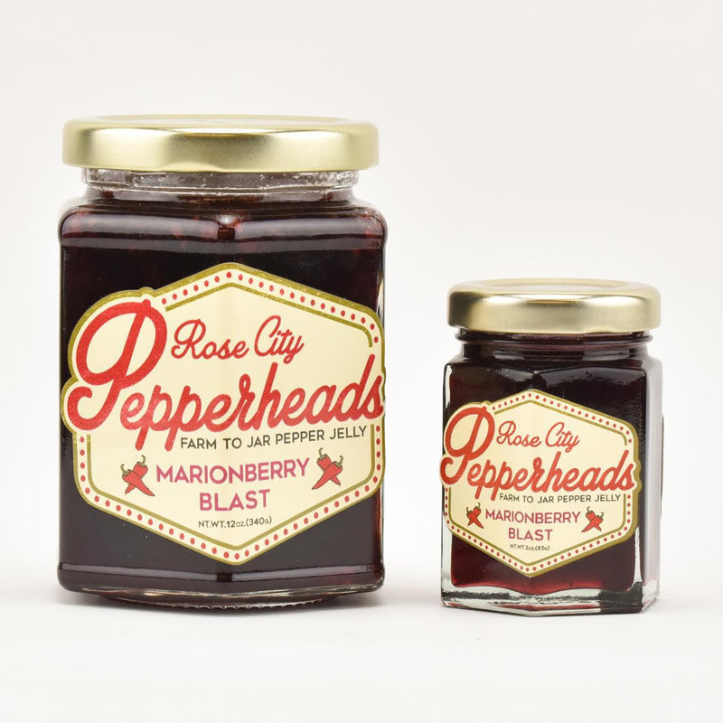 Load image into Gallery viewer, Rose City Pepperheads Marionberry Blast Jelly, 12oz.
