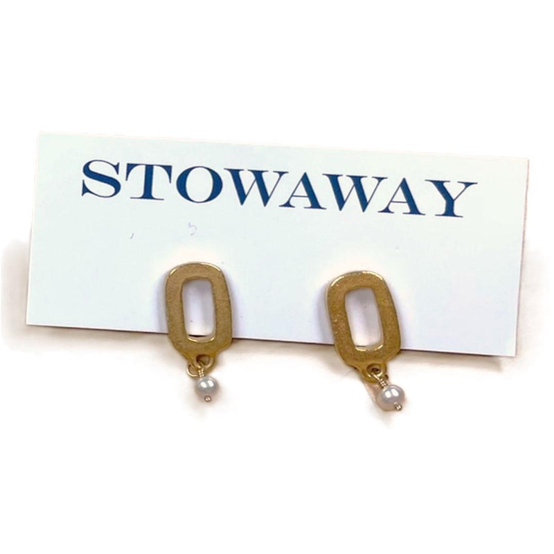 Load image into Gallery viewer, Gold Rectangle Drop Stud Earrings
