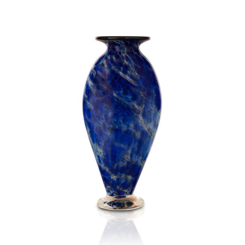 Load image into Gallery viewer, The Glass Forge Cobalt Frit Flat Vase, Large
