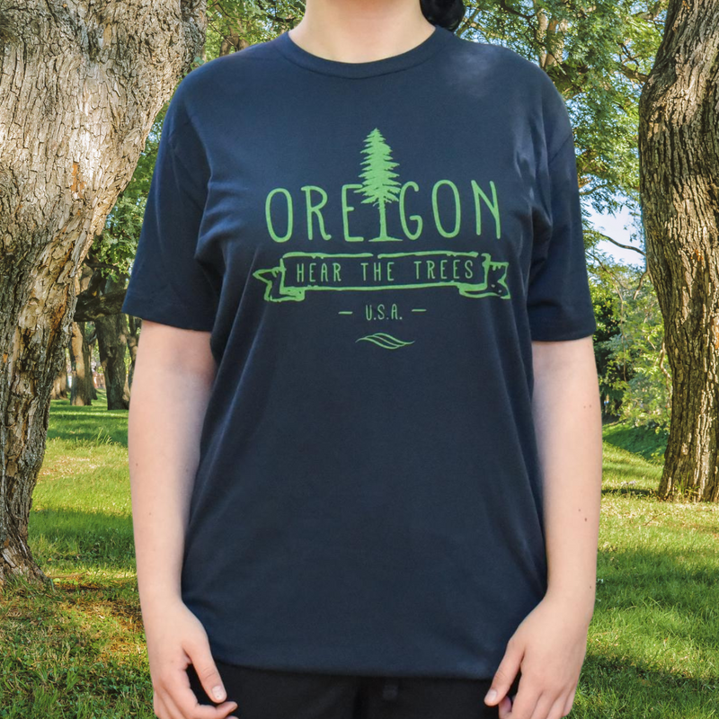 Load image into Gallery viewer, Be Oregon Hear The Trees T-Shirt on model
