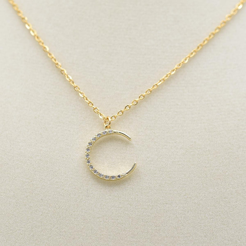 Load image into Gallery viewer, Gold Crescent Moon Gems Necklace

