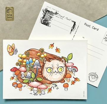 Forest Log Cat Postcard