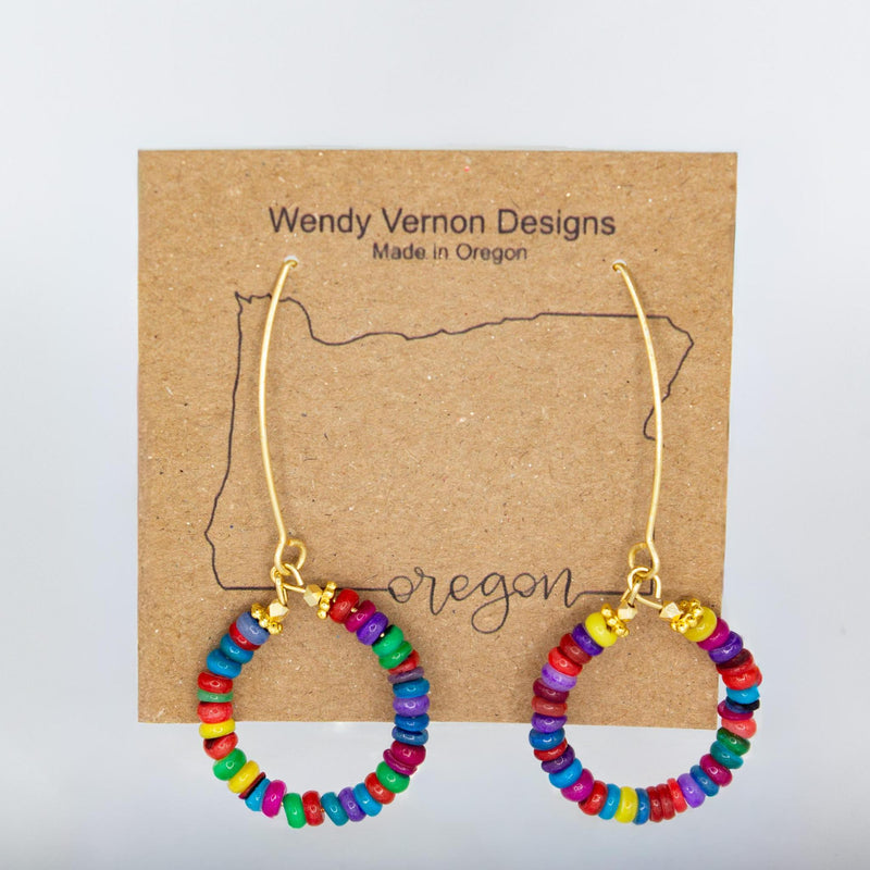 Load image into Gallery viewer, Rainbow Shell Heishi Hoop Earrings

