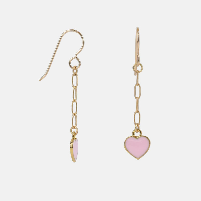 Load image into Gallery viewer, Pink Heart Gold Dangle Earrings
