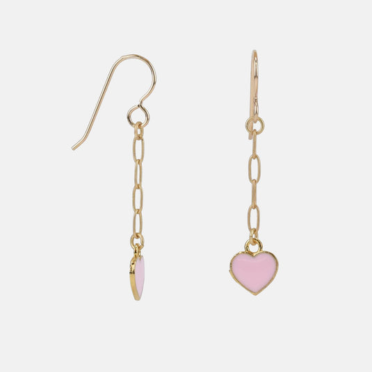 Pink Heart Gold Dangle Earrings