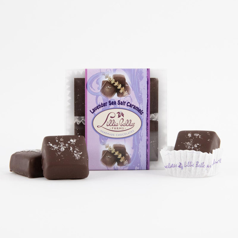 Load image into Gallery viewer, Lillie Belle Farms Lavender Sea Salt Caramels, 4pc.
