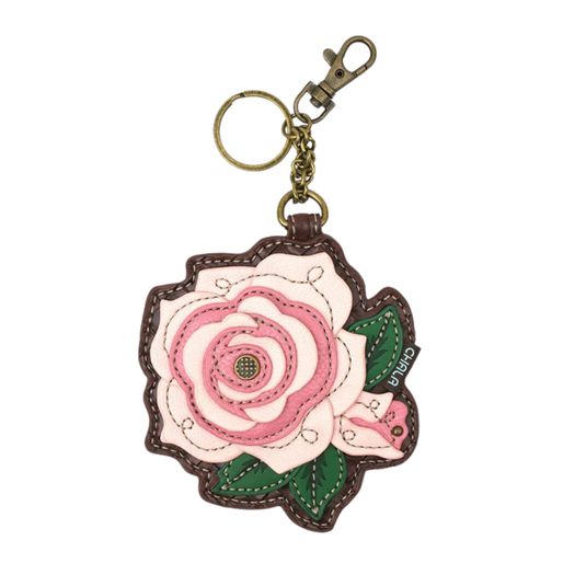Chala Pink Rose Coin Purse Key Fob