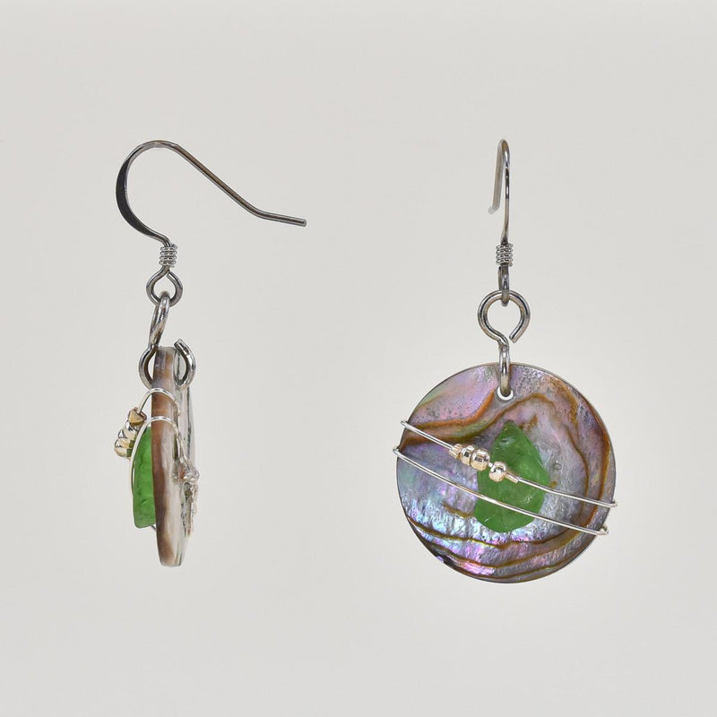 Load image into Gallery viewer, Essence of Fire &amp; Sea Green Beach Glass Earrings
