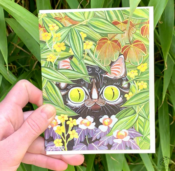Curious Green Eyes Cat Card