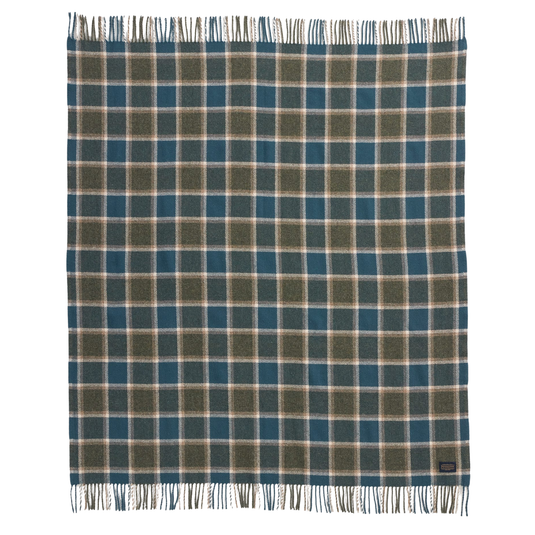 Pendleton Eco-Wise Olive/Sea Blue Check Washable Wool Blanket, Throw