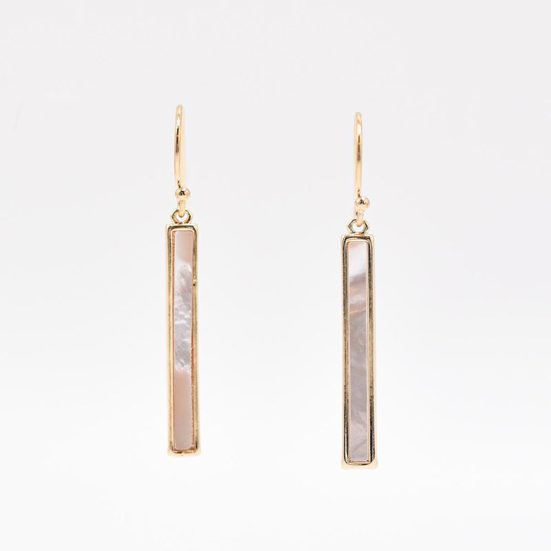 Load image into Gallery viewer, Mother of Pearl Gold Rectangle Earrings front
