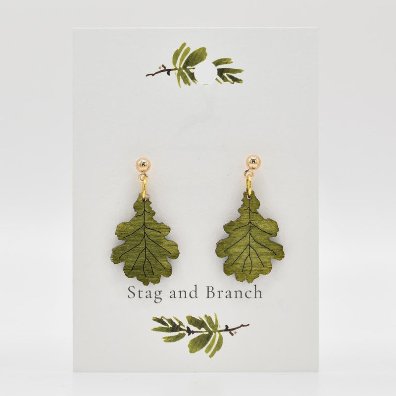 Load image into Gallery viewer, Oak Leaf Wooden Dangle Earrings
