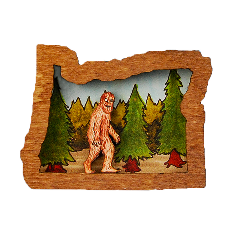 Load image into Gallery viewer, Oregon Sasquatch Diorama Wooden Ornament
