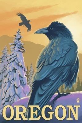 Oregon Ravens and Sunset Postcard Wood
