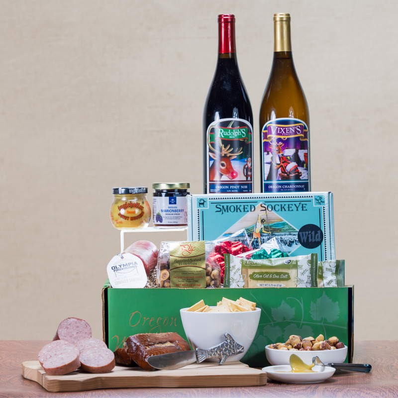 Load image into Gallery viewer, Rudolph &amp; Vixen Holiday Wine Gift Basket
