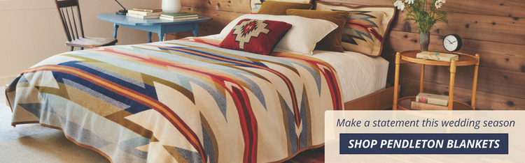 Pendleton wool bed blanket on bed - Shop Blankets for Wedding Season