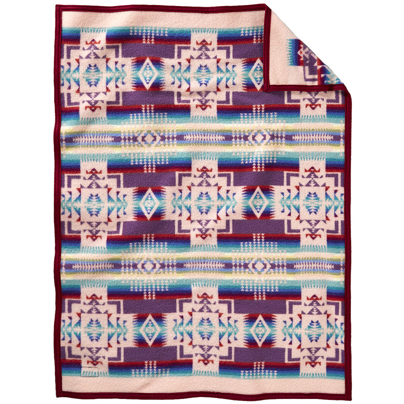 Load image into Gallery viewer, Pendleton Chief Joseph Pink Muchacho Wool Baby Blanket Back
