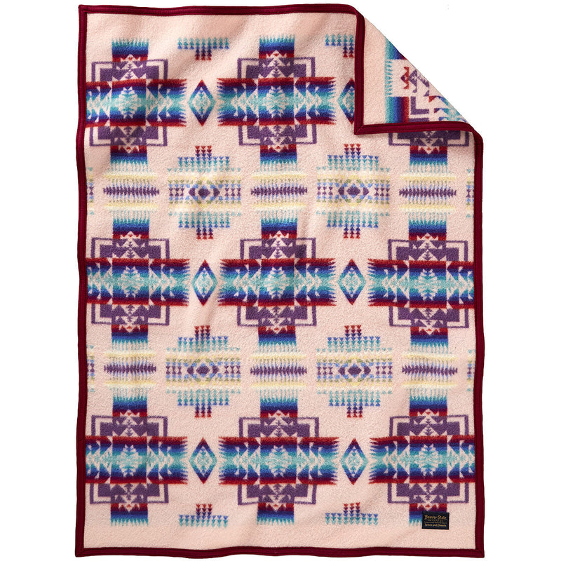 Load image into Gallery viewer, Pendleton Chief Joseph Pink Muchacho Wool Baby Blanket Front
