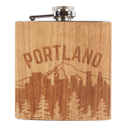 Portland Skyline Wood Wrapped Flask