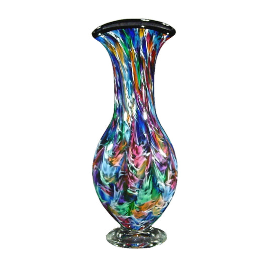 Large Flat Long Neck Vase in Rainbow Frit, The Glass Forge