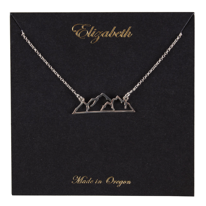 Load image into Gallery viewer, Elizabeth Jewelry Silver Mountains Necklace on Black
