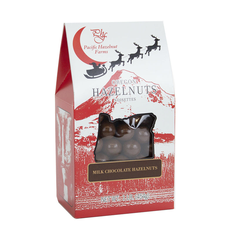 Load image into Gallery viewer, Pacific Hazelnut Farms Milk Chocolate Hazelnuts in Holiday Box, 16oz.
