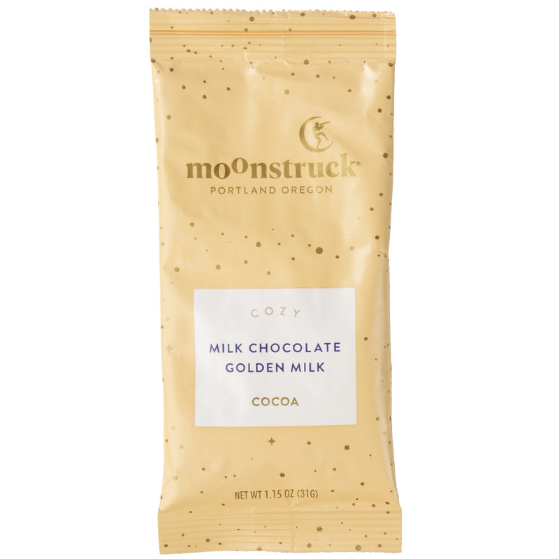 Load image into Gallery viewer, Moonstruck Chocolate Co. Milk Chocolate Golden Milk Hot Cocoa Single Serve Packet 1.15 oz.
