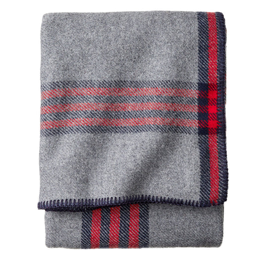 Pendleton Grey and Red Plaid Eco-Wise Blanket, Queen Folded