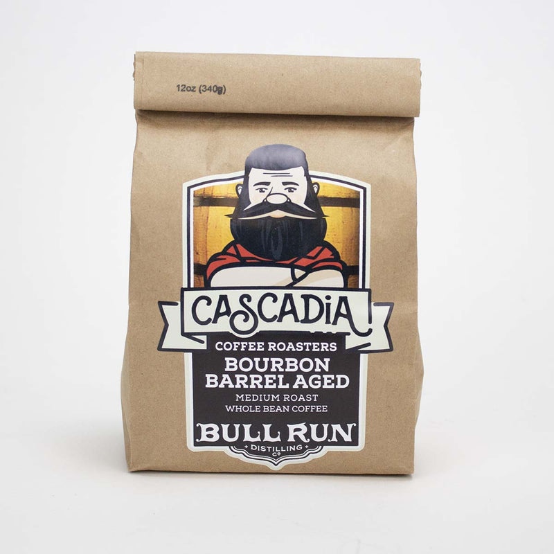 Load image into Gallery viewer, Cascadia Roasters Bourbon Barrel Aged Whole Bean Coffee, 12oz
