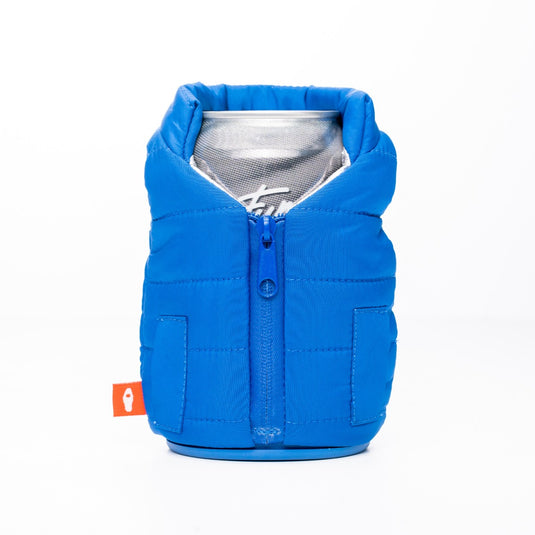 Puffin Beverage Varsity Blue Insulated Vest for standard size can.