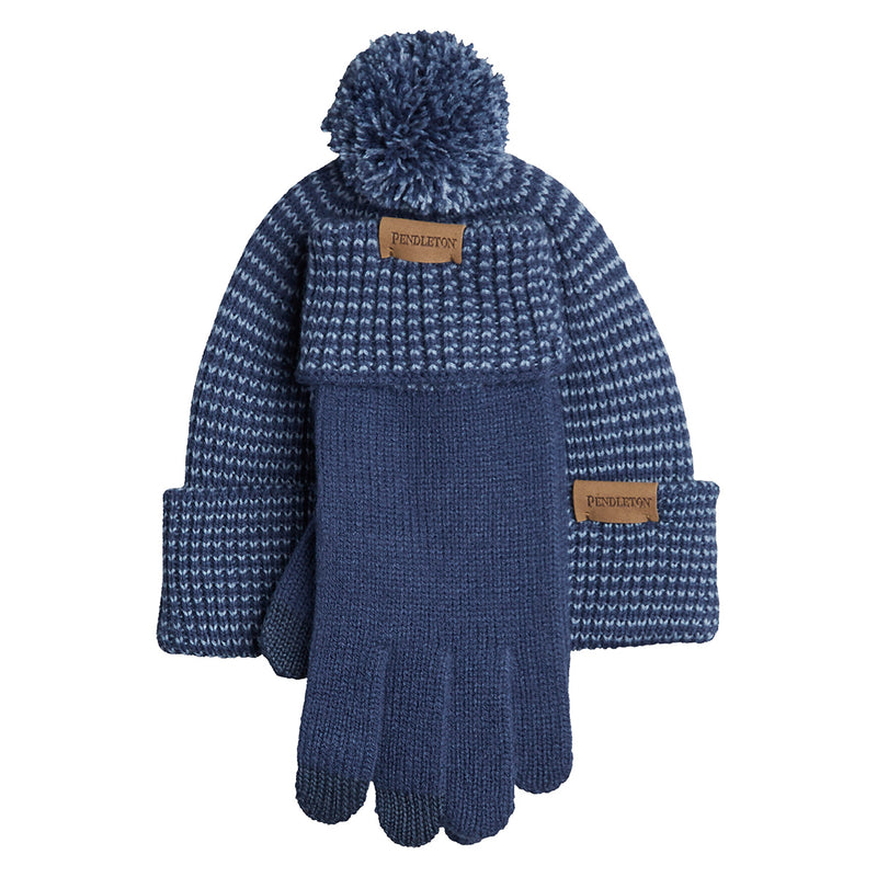 Load image into Gallery viewer, Pendleton Navy Knit Beanie and Glove Set
