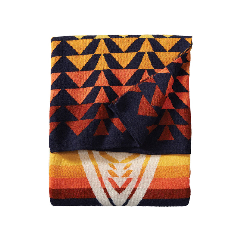 Load image into Gallery viewer, Pendleton Knit Harding Navy Jacquard Blanket Throw Folded
