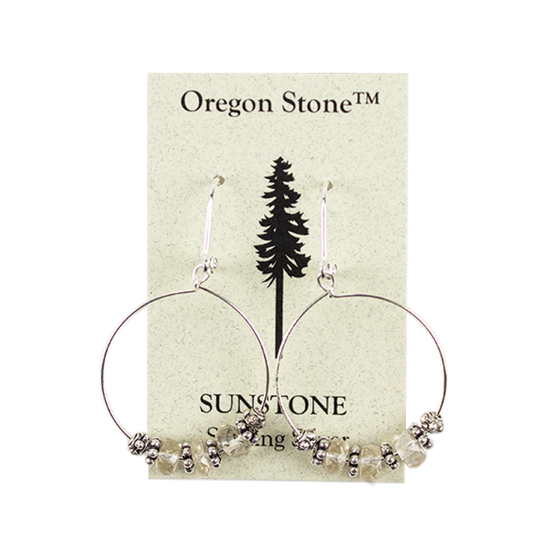 Load image into Gallery viewer, Oregon Stone Sunstone Hoop Earrings
