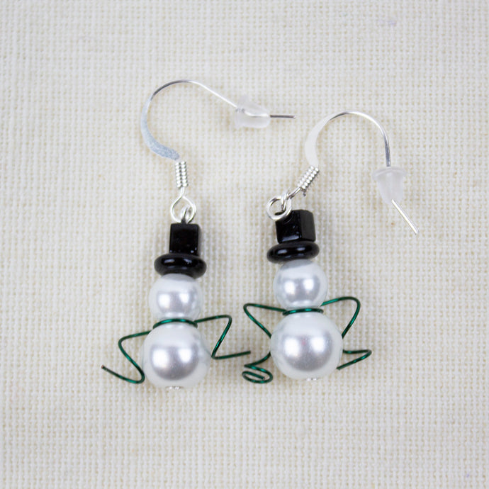 Swarovski® Crystal / Glass Pearl Snowman Earrings, Designs By Heidi