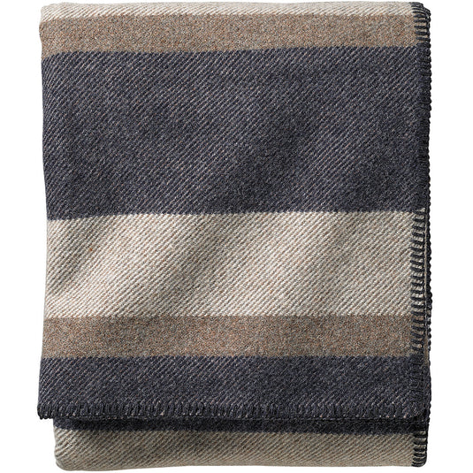 Pendleton Eco-Wise Midnight Navy Stripe Washable Wool Blanket Folded
