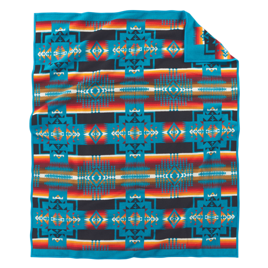 Pendleton Chief Joseph Turquoise Wool Blanket, Twin | Made In Oregon Pendleton Chief Joseph Turquoise Wool Blanket, Twin | Made In Oregon