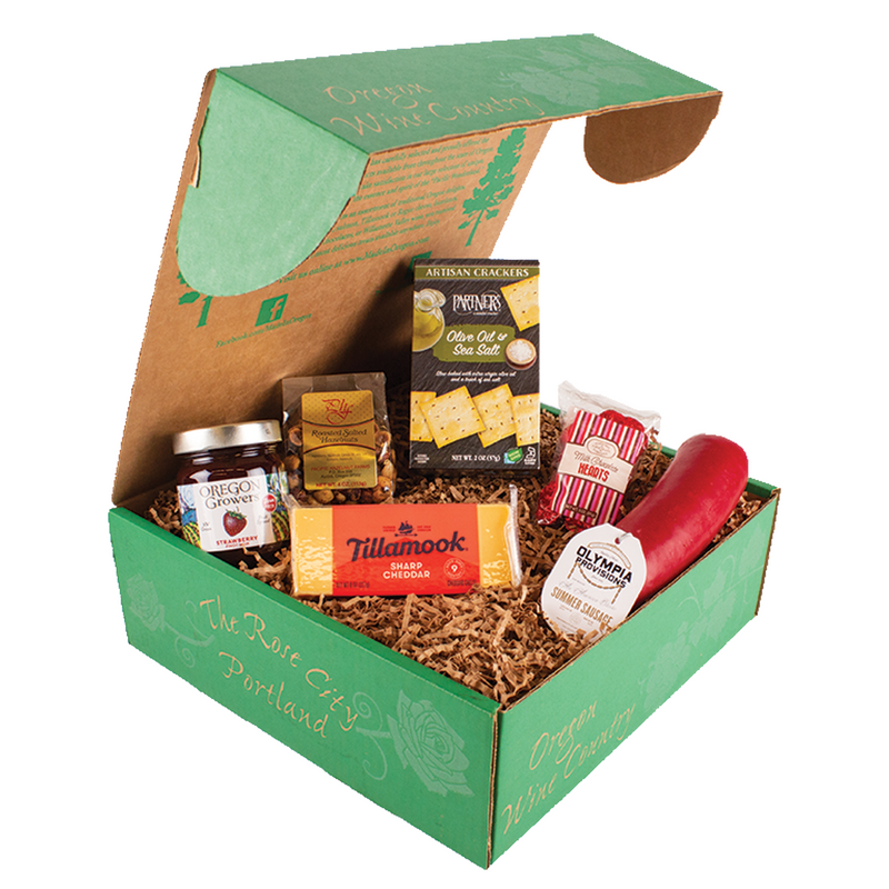Load image into Gallery viewer, Made in Oregon Heart in Oregon Gourmet Gift Basket. Includes Tillamook cheese
