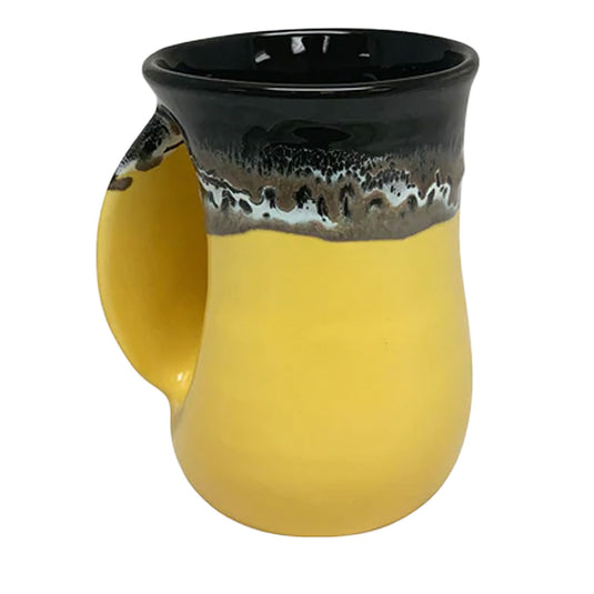 Clay In Motion Black Yellow Handwarmer Mug, Left Hand